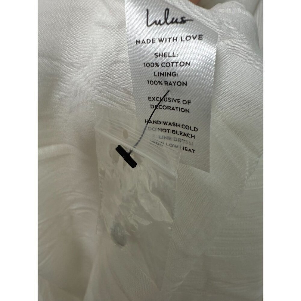 Lulus White & Blue Embroidered Shift Dress Long Puff Sleeve Size Small NWT - Picture 11 of 14